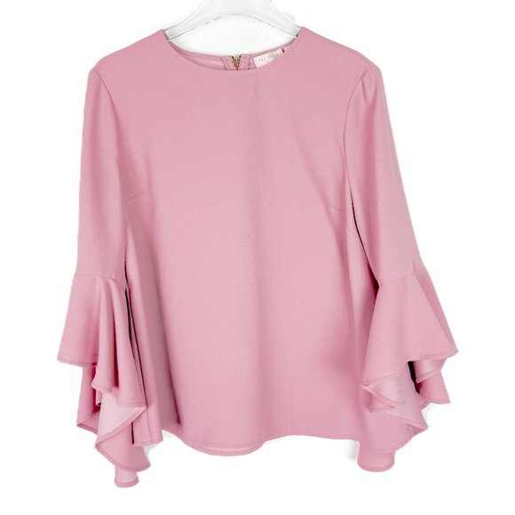 Ted Baker Juula Waterfall Sleeve Crepe Top In Dusky Pink Ted Size 4 US Size 10 - Picture 2 of 15
